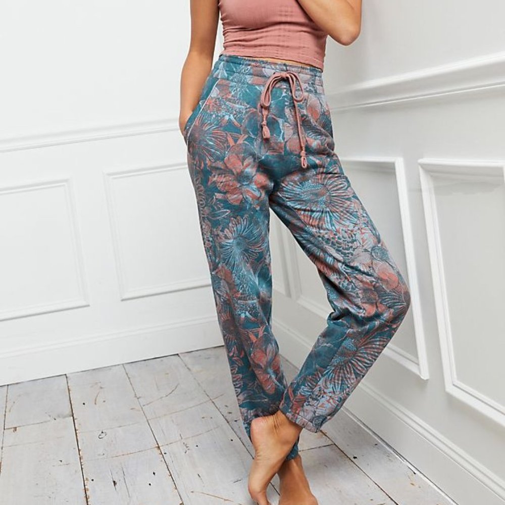 Anthropologie Blue and Pink Floral Joggers